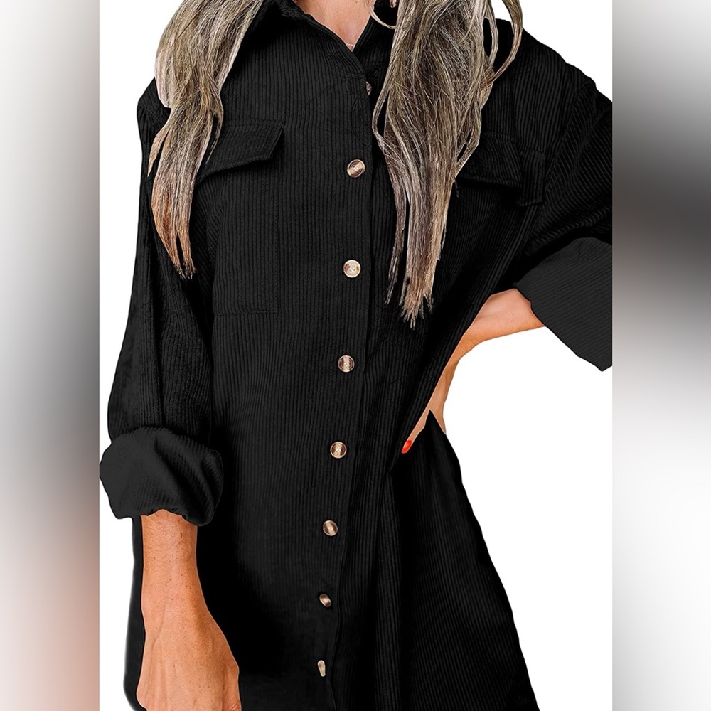 Women’s Corduroy Shirt Dress Oversized Button Down Long Sleeve